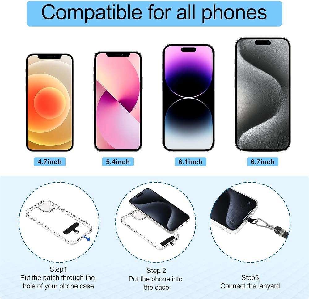 takyu Phone Lanyard, 2 Pack Adjustable Cell Phone Lanyard Crossbody Neck Strap & 2 Pack Phone Wrist Strap with 2 Pcs Tether Tabs Compatible for iPhone Android Smartphones-Black Grey - Image 6