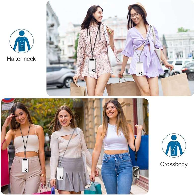 takyu Phone Lanyard, 2 Pack Adjustable Cell Phone Lanyard Crossbody Neck Strap & 2 Pack Phone Wrist Strap with 2 Pcs Tether Tabs Compatible for iPhone Android Smartphones-Black Grey - Image 7