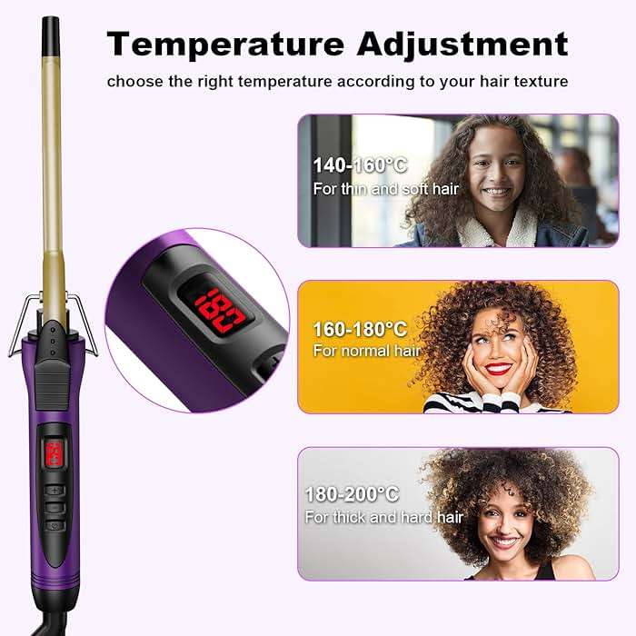 MELYDO 3/8 Inch Small Curling Iron Wand for Short & Long Hair, Ceramic Small Barrel Curling Iron Tiny Curling Wand with Adjustable Temperature, Include Heat Resistant Glove - Image 3