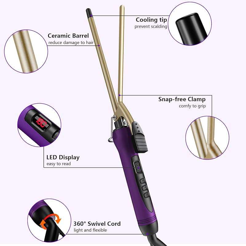 MELYDO 3/8 Inch Small Curling Iron Wand for Short & Long Hair, Ceramic Small Barrel Curling Iron Tiny Curling Wand with Adjustable Temperature, Include Heat Resistant Glove - Image 4