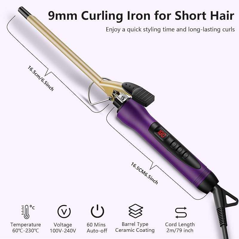 MELYDO 3/8 Inch Small Curling Iron Wand for Short & Long Hair, Ceramic Small Barrel Curling Iron Tiny Curling Wand with Adjustable Temperature, Include Heat Resistant Glove - Image 5