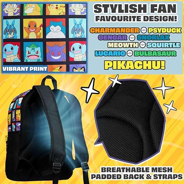 Pokemon Backpack for Kids Teens Pikachu Anime School Bag Daypack Backpacks for Daycare Sports School Supplies Gifts for Kids (Multi) - Image 4