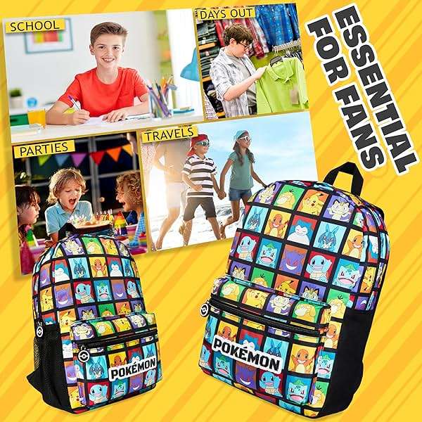 Pokemon Backpack for Kids Teens Pikachu Anime School Bag Daypack Backpacks for Daycare Sports School Supplies Gifts for Kids (Multi) - Image 5