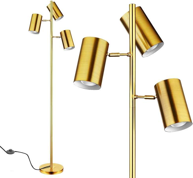 Tree Floor Lamp with 3 Light Bulbs,Gold Standing Tall Pole Lamp with 3 Adjustable Rotating Lights,Farmhouse Floor Lamp for Living Room Bedroom Office,Vintage Standing Lamp 9W E26 LED Bulbs Included - Image 1