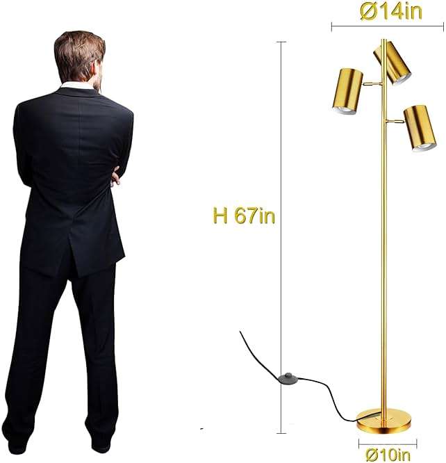 Tree Floor Lamp with 3 Light Bulbs,Gold Standing Tall Pole Lamp with 3 Adjustable Rotating Lights,Farmhouse Floor Lamp for Living Room Bedroom Office,Vintage Standing Lamp 9W E26 LED Bulbs Included - Image 3