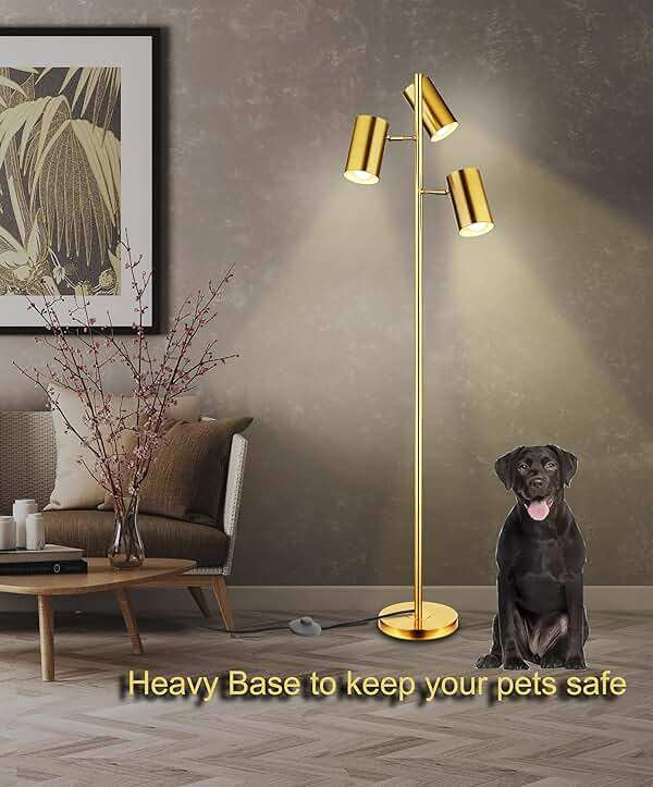 Tree Floor Lamp with 3 Light Bulbs,Gold Standing Tall Pole Lamp with 3 Adjustable Rotating Lights,Farmhouse Floor Lamp for Living Room Bedroom Office,Vintage Standing Lamp 9W E26 LED Bulbs Included - Image 6