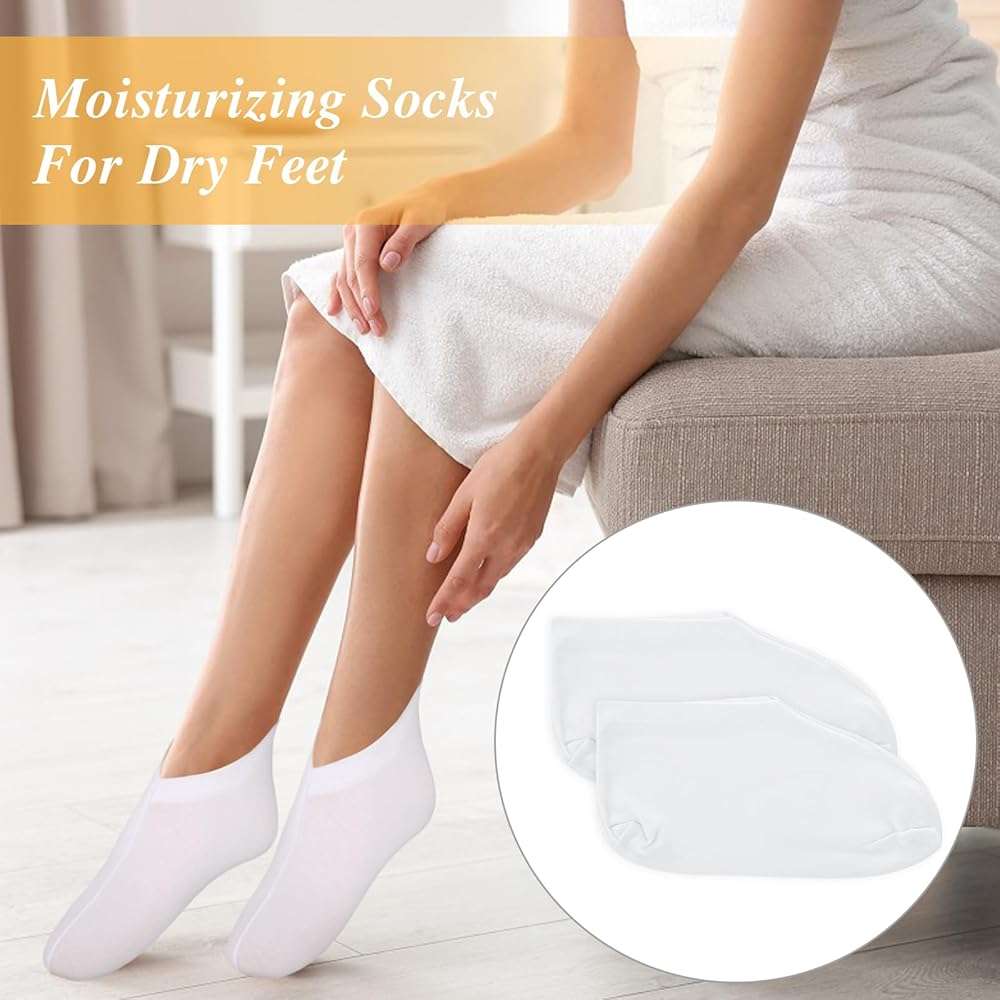 3 Pairs Moisturizing Socks Overnight, Spa Socks for Dry Feet, Cotton Moisture Enhancing Sock, Lotion Sock for Cracked Heel Repair, Cosmetic Moisturizing Sockss for Women White - Image 2