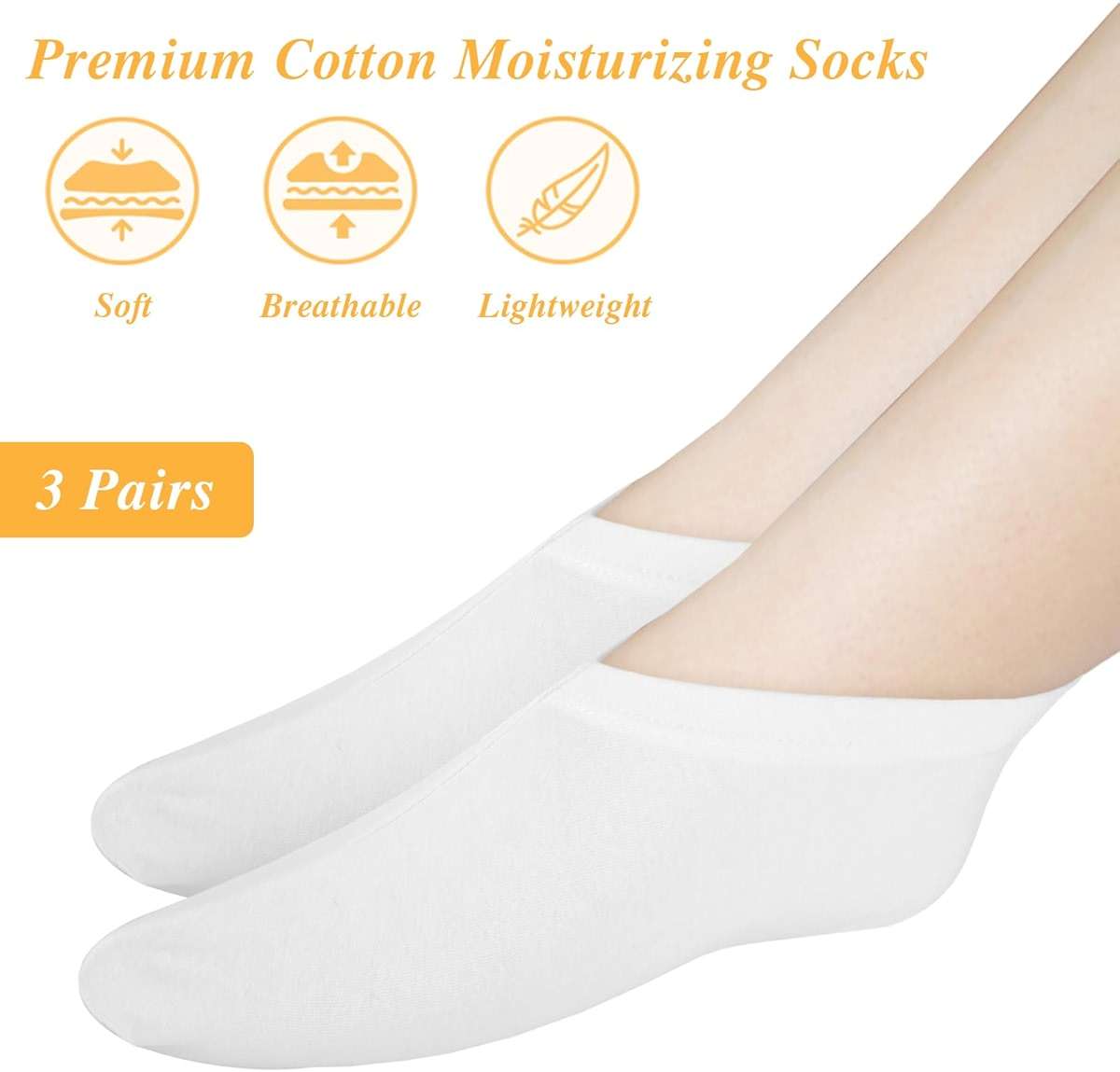 3 Pairs Moisturizing Socks Overnight, Spa Socks for Dry Feet, Cotton Moisture Enhancing Sock, Lotion Sock for Cracked Heel Repair, Cosmetic Moisturizing Sockss for Women White - Image 5
