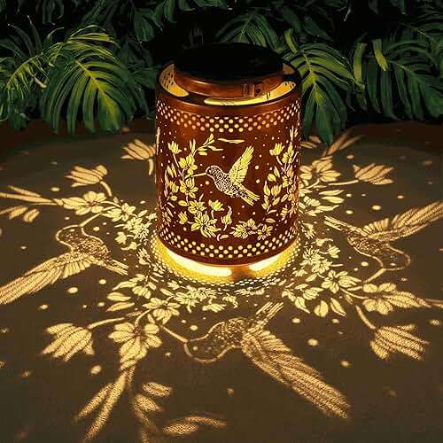 Hummingbird Solar Lanterns Garden Decor Birthday Gifts for Women Mon Grandma Metal Hanging Solar Lights Waterproof Outdoor Decoration for Outside LED Lanterns for Yard Patio Lawn Pathway Landscape - Image 1