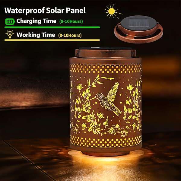 Hummingbird Solar Lanterns Garden Decor Birthday Gifts for Women Mon Grandma Metal Hanging Solar Lights Waterproof Outdoor Decoration for Outside LED Lanterns for Yard Patio Lawn Pathway Landscape - Image 2