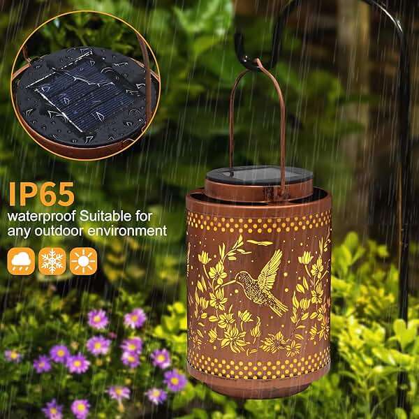 Hummingbird Solar Lanterns Garden Decor Birthday Gifts for Women Mon Grandma Metal Hanging Solar Lights Waterproof Outdoor Decoration for Outside LED Lanterns for Yard Patio Lawn Pathway Landscape - Image 4
