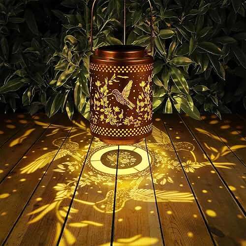 Hummingbird Solar Lanterns Garden Decor Birthday Gifts for Women Mon Grandma Metal Hanging Solar Lights Waterproof Outdoor Decoration for Outside LED Lanterns for Yard Patio Lawn Pathway Landscape - Image 7