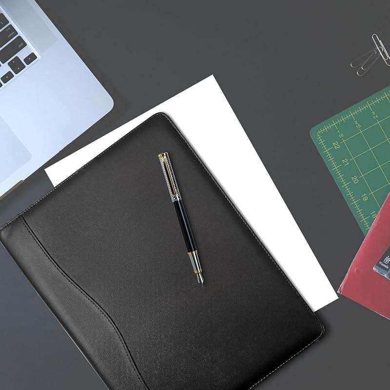 Padfolio Portfolio Binder, Leather Clipboard Folder Briefcase Loose-Leaf Binder with Cover Brown Folder with Pockets Resume Folder for Business School Office Meeting Men Women's Business (A4, Black) - Image 2