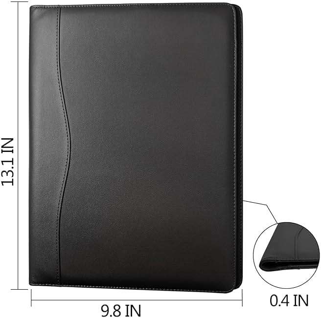 Padfolio Portfolio Binder, Leather Clipboard Folder Briefcase Loose-Leaf Binder with Cover Brown Folder with Pockets Resume Folder for Business School Office Meeting Men Women's Business (A4, Black) - Image 3