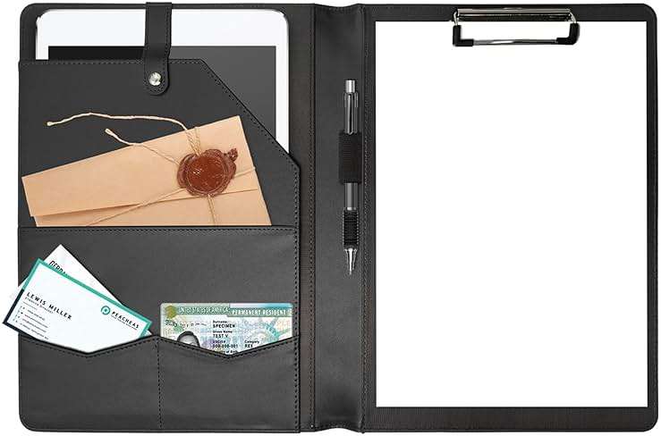 Padfolio Portfolio Binder, Leather Clipboard Folder Briefcase Loose-Leaf Binder with Cover Brown Folder with Pockets Resume Folder for Business School Office Meeting Men Women's Business (A4, Black) - Image 5