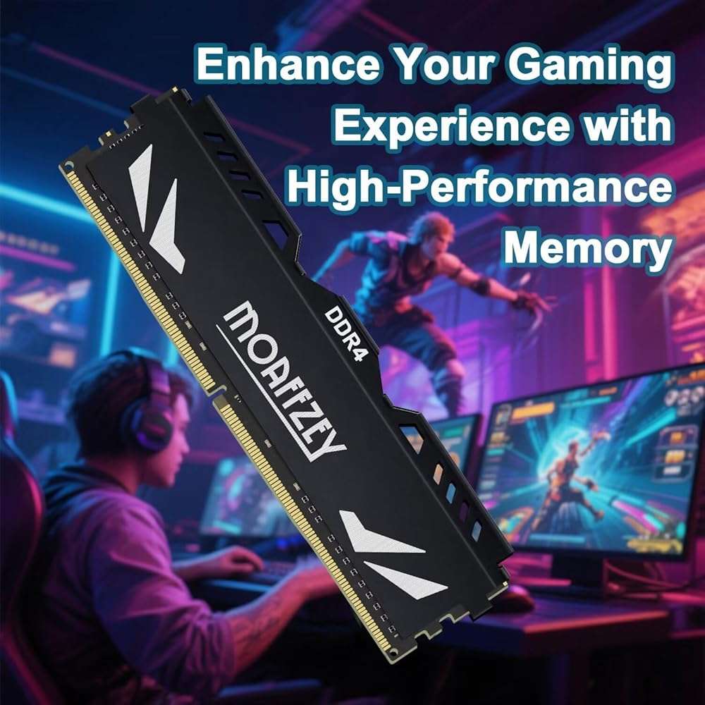Moaffzey DDR4 RAM Kit 32GB(2x16GB) 3200MHz Desktop RAM PC4-25600 UDIMM Non-ECC Unbuffered 1.35V 288 Pin CL16 Desktop Computer Memory Upgrade Module Support XMP 2.0 Auto Overclocking (Black) - Image 3