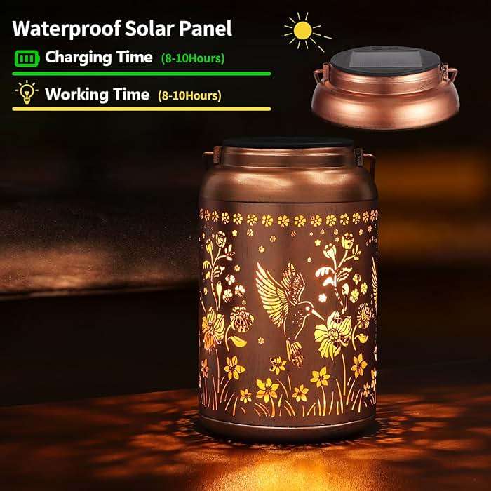 Solar Lanterns Outdoor Waterproof Hummingbird Garden Decor Gifts for Women Mom Grandma Hanging Solar Lights Metal Solar Decoration Outside for Yard, Patio, Backyard, Porch - Image 2