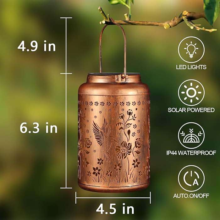 Solar Lanterns Outdoor Waterproof Hummingbird Garden Decor Gifts for Women Mom Grandma Hanging Solar Lights Metal Solar Decoration Outside for Yard, Patio, Backyard, Porch - Image 3
