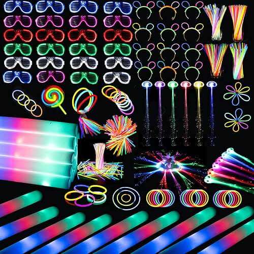 272 PCs Glow Party Supplies, 24 Foam Glow Sticks, 24 LED Glasses and 200 Glow Sticks ＆ Bracelets, 12 Glow sticks headband 12 Fiber Optic Hair Light，Glow Neon Party Favors for Wedding, Concert, Raves - Image 1