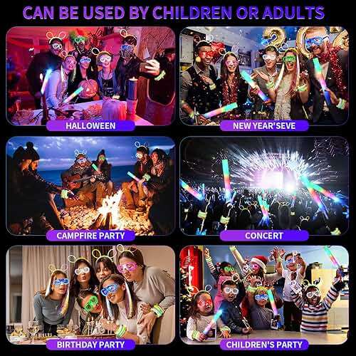 272 PCs Glow Party Supplies, 24 Foam Glow Sticks, 24 LED Glasses and 200 Glow Sticks ＆ Bracelets, 12 Glow sticks headband 12 Fiber Optic Hair Light，Glow Neon Party Favors for Wedding, Concert, Raves - Image 6