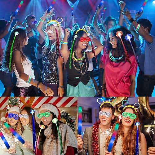 272 PCs Glow Party Supplies, 24 Foam Glow Sticks, 24 LED Glasses and 200 Glow Sticks ＆ Bracelets, 12 Glow sticks headband 12 Fiber Optic Hair Light，Glow Neon Party Favors for Wedding, Concert, Raves - Image 7