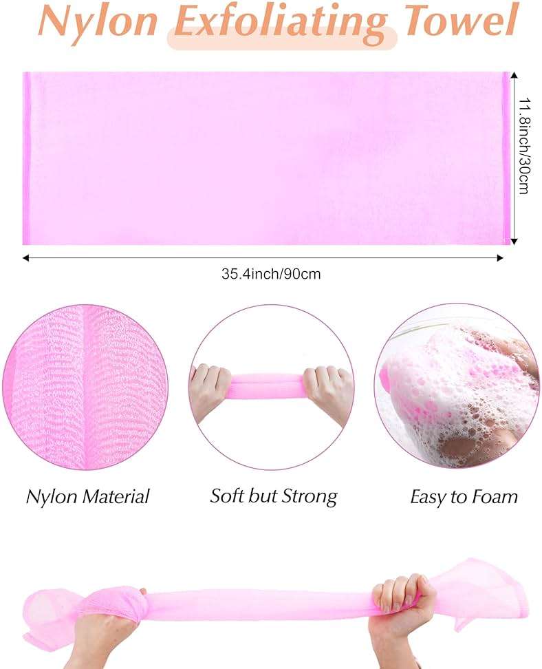 6 PCS Exfoliating Washcloth, 35 Inch 3 Colors Nylon Bath Exfoliating Towel for Shower, Colorful Japanese Washcloth, Exfoliating Body Scrubber (Blue, Yellow, Pink) - Image 3