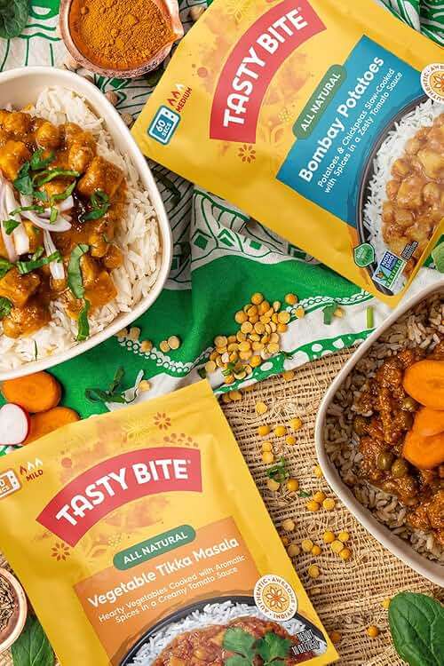 Tasty Bite Variety, Pack of 8, Madras Lentils, Bombay Potatoes, Vegetable Tikka Masala, Channa Masala, 3Bean Madras Lentils, Split Pea & Turmeric Curry, Coconut Squash Dal, Chickpea Coconut and Turmeric Curry - Image 2