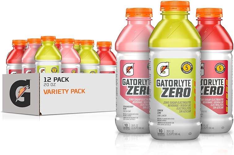 Gatorlyte Zero Sugar Rapid Rehydration Electrolyte Drink, 3 Flavor Variety Pack, 20 fl oz Bottles (12 Pack), Specialized Blend of 5 Electrolytes, Zero Sugar, 15 Calories, No Artificial Sweeteners, No Artificial Flavors, Gatorade, Hydration - Image 1