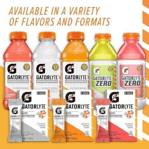 Gatorlyte Zero Sugar Rapid Rehydration Electrolyte Drink, 3 Flavor Variety Pack, 20 fl oz Bottles (12 Pack), Specialized Blend of 5 Electrolytes, Zero Sugar, 15 Calories, No Artificial Sweeteners, No Artificial Flavors, Gatorade, Hydration - Image 3