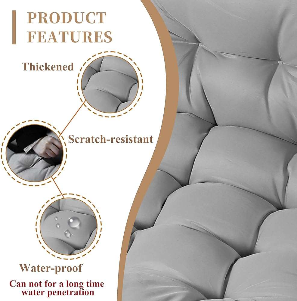 BCKNT Thicken Egg Chair Cushion Replacement, Outdoor Hammock Swing Cushions with Ties, Hanging Wicker Basket Seat Pad with High Elasticity PP Cotton, for Garden Patio Porch Furniture (Only Cushion) - Image 6