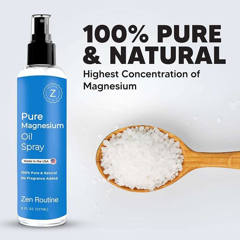 Pure Magnesium Oil Spray for Leg Cramps, Sleep, Body & Feet – Premium Zechstein USP Grade Topical Magnesium Chloride – Extra Strength, Less Sting – 100% Organic & Natural – 8oz — Made in USA - Image 2