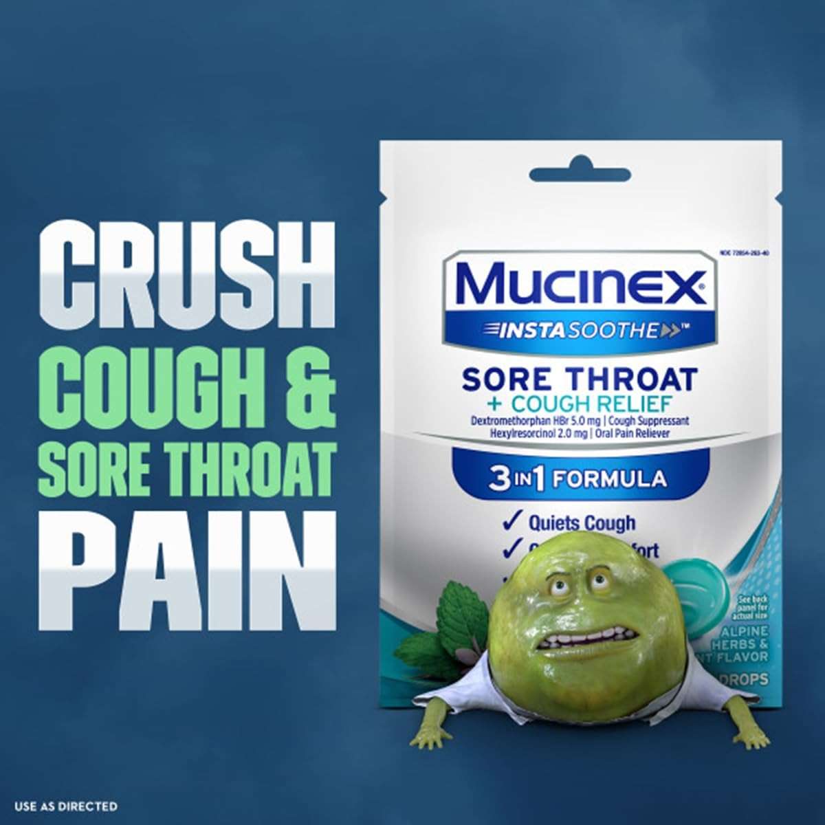 Mucinex InstaSoothe Sore Throat + Cough Relief Alpine Herbs & Mint Flavor, Fast Acting, Cooling Comfort, Powerful Sore Throat Oral Pain Reliever, 40 Medicated Drops (40 Count (Pack of 3)) - Image 8