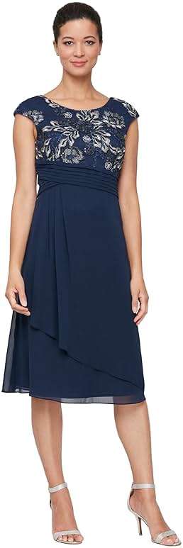 Alex Evenings Women's Women's Short Sleeveless A-line Gown with Embroidered Empire Bodice, Cocktail Dress for Special Occasions - Image 1