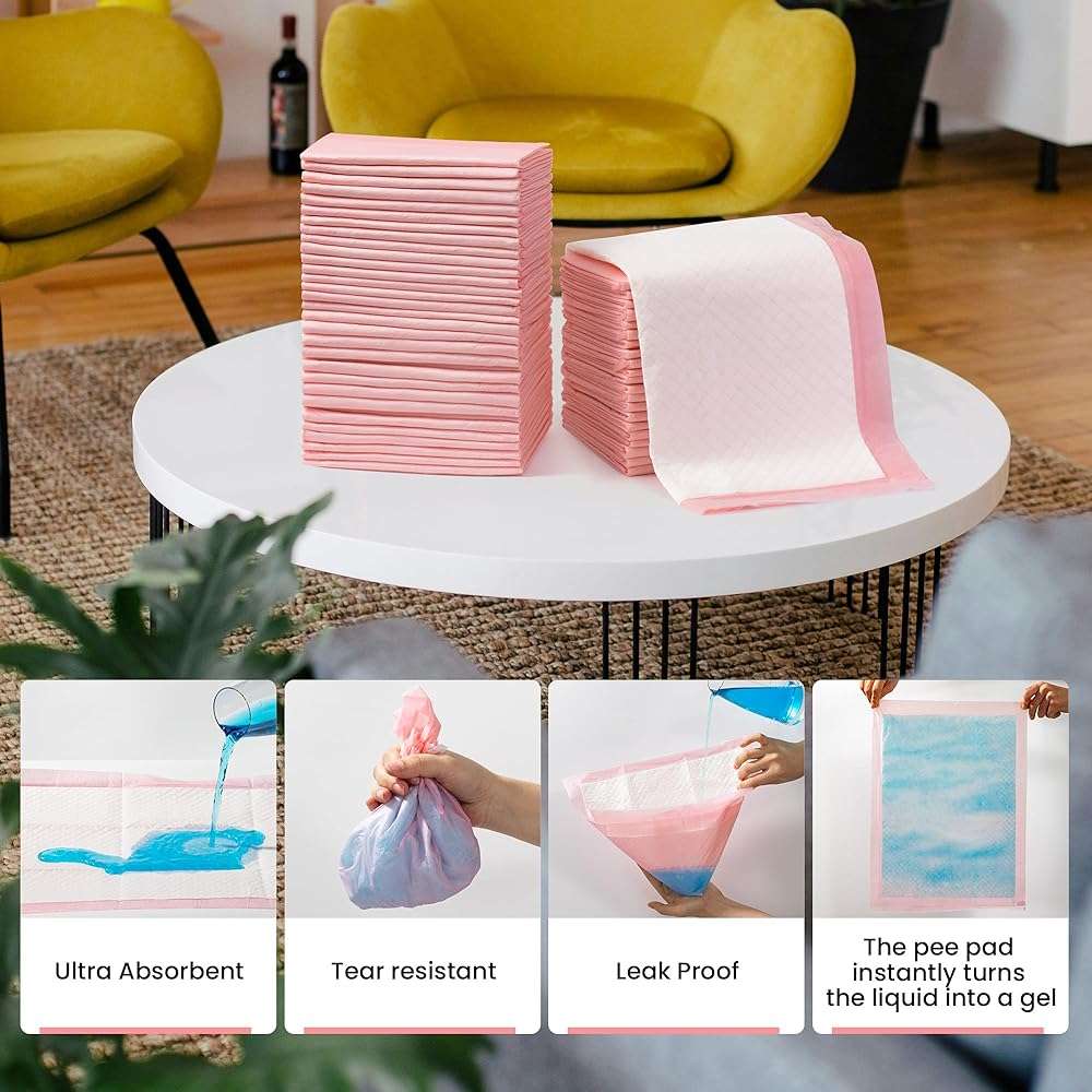 Pet Toilet Training Pads 100Count Disposable Puppy Pee Pads 18" x 13" for Dogs, Ultra Absorbent|Quick Dry|Leak-Proof Pet Potty Pads for Dog, Cat, Rabbits and Guinea Pigs (Pink) - Image 3