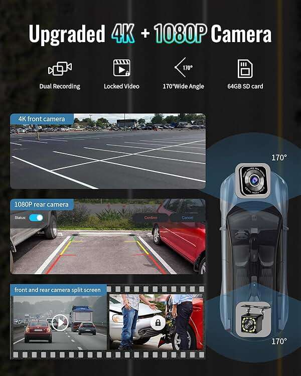 Madoec Portable Apple Carplay Screen for Car, 9" Wireless Apple Carplay & Android Auto,4K Dash Cam,1080p Backup Camera DVR,Car Audio Receivers GPS Navigation Mirror Link, Bluetooth,FM, Siri - Image 3