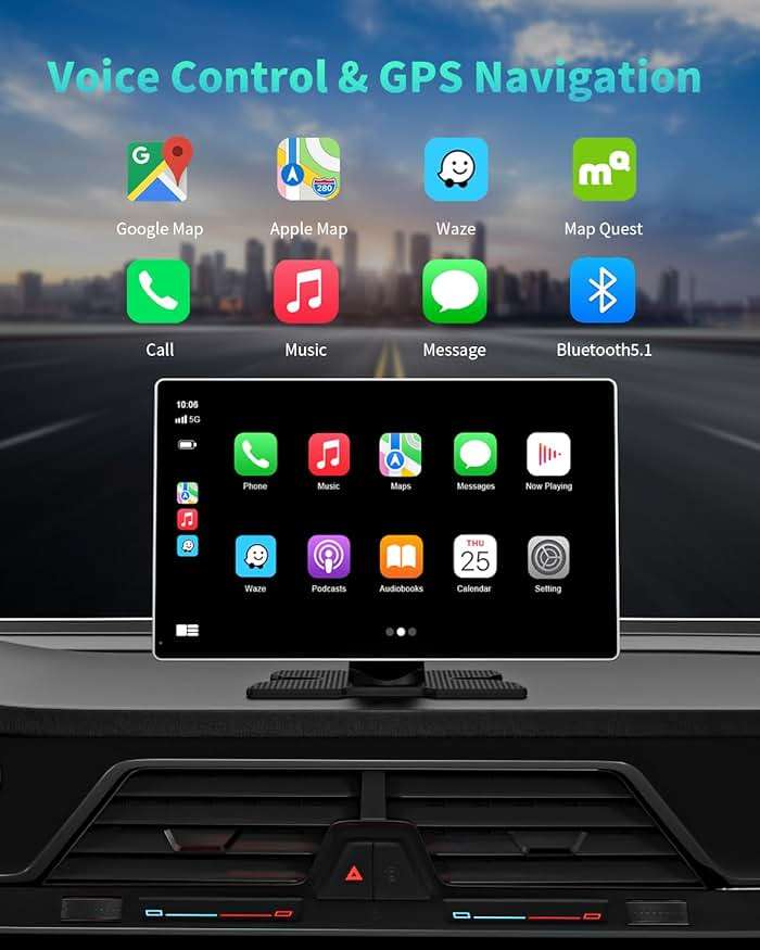 Madoec Portable Apple Carplay Screen for Car, 9" Wireless Apple Carplay & Android Auto,4K Dash Cam,1080p Backup Camera DVR,Car Audio Receivers GPS Navigation Mirror Link, Bluetooth,FM, Siri - Image 4