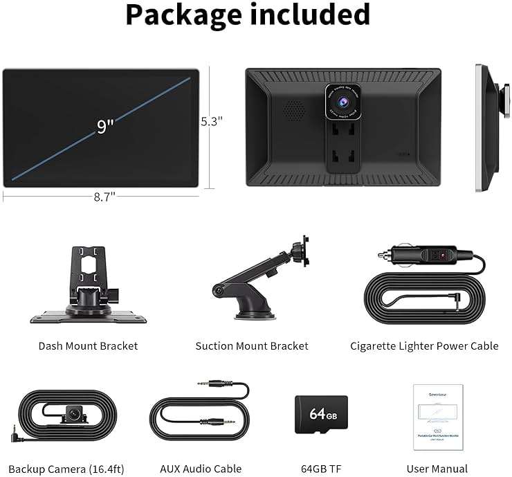 Madoec Portable Apple Carplay Screen for Car, 9" Wireless Apple Carplay & Android Auto,4K Dash Cam,1080p Backup Camera DVR,Car Audio Receivers GPS Navigation Mirror Link, Bluetooth,FM, Siri - Image 9