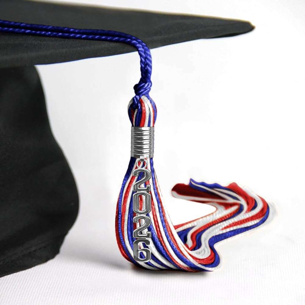 Endea Graduation Mixed Triple Color Tassel with Silver Stacked Date Drop - Image 4