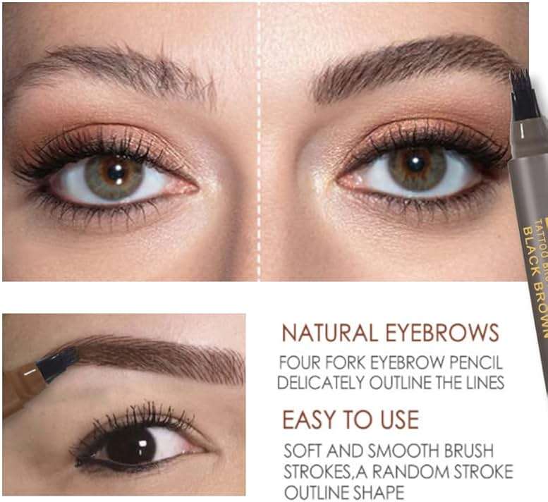 Waterproof Eyebrow Pen for Women - Microblading Tattoo Eye Brow Pencil, Long Lasting All Day, Creates Natural Looking (Black Brown - 2 PCS) - Image 2