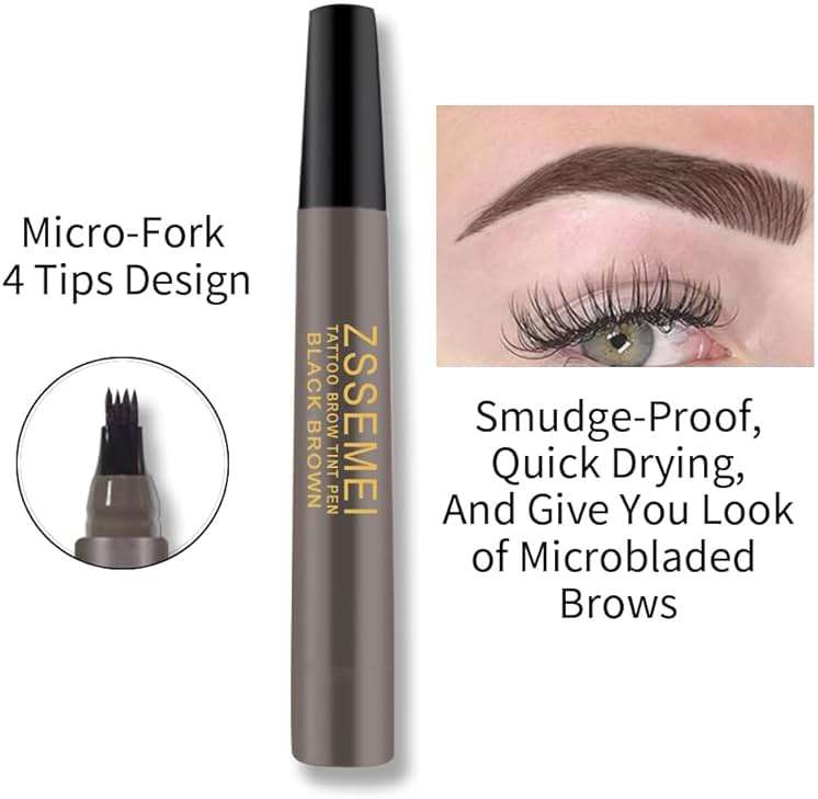 Waterproof Eyebrow Pen for Women - Microblading Tattoo Eye Brow Pencil, Long Lasting All Day, Creates Natural Looking (Black Brown - 2 PCS) - Image 6