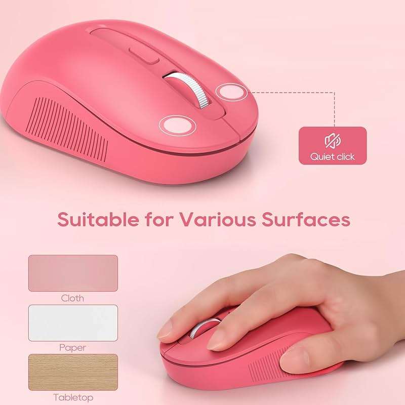 Wireless Keyboard and Mouse Combo, Cute Hot Pink Full-Size Retro Typewriter Keyboard with Round Keycaps, Magnetic Wrist Rest, Tilt Legs, 2.4GHz Cordless for Mac, Windows PC, Laptop, SABLUTE CK23 - Image 6