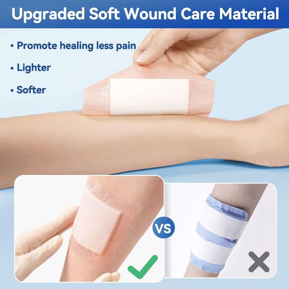 Dimora Silicone Super Absorbent Wound Dressings - Gentle Adhesive Bandages with Ultrasorb Polymer,Heavy Exudate Wound Care Pads 5"X 5" 10 Count - Image 4