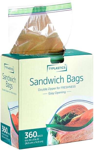 TYPLASTICS Sandwich and Snack Bags, Storage Bags for Food On the Go, Double Zipper for Freshness, Easy Open Design, Reclosable, 360 Count - Image 1