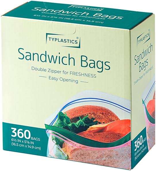 TYPLASTICS Sandwich and Snack Bags, Storage Bags for Food On the Go, Double Zipper for Freshness, Easy Open Design, Reclosable, 360 Count - Image 7