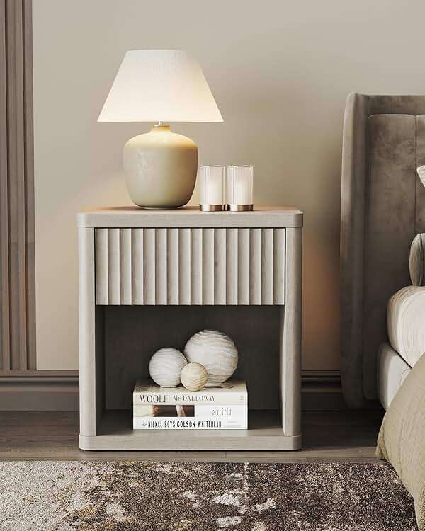 SICOTAS Night Stand Set of 2 Nightstands with Drawer Storage Fluted Bed Side Table End Table Large Modern Wide Bedside Stand Mid Century Night Stands for Bedroom Living Room Sofa Office, White Alder - Image 2