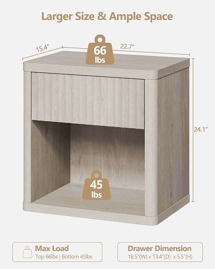 SICOTAS Night Stand Set of 2 Nightstands with Drawer Storage Fluted Bed Side Table End Table Large Modern Wide Bedside Stand Mid Century Night Stands for Bedroom Living Room Sofa Office, White Alder - Image 3