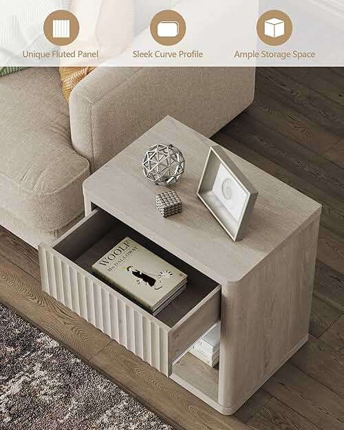 SICOTAS Night Stand Set of 2 Nightstands with Drawer Storage Fluted Bed Side Table End Table Large Modern Wide Bedside Stand Mid Century Night Stands for Bedroom Living Room Sofa Office, White Alder - Image 6