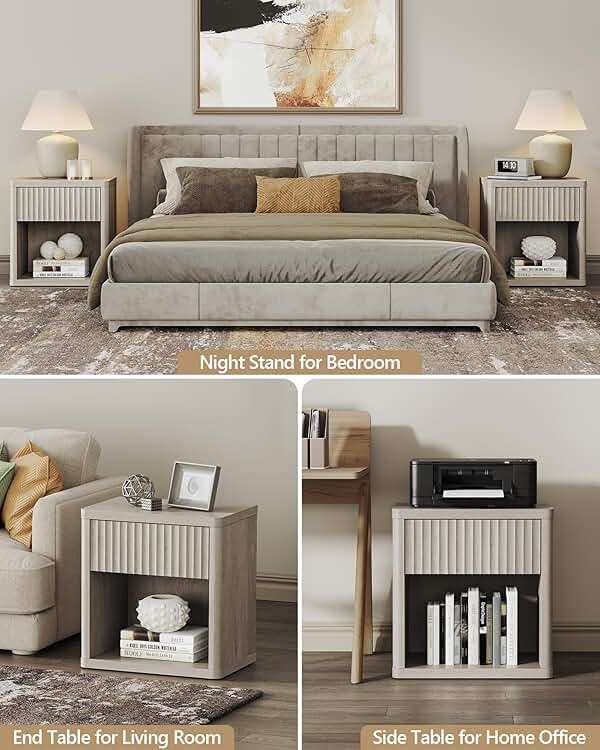 SICOTAS Night Stand Set of 2 Nightstands with Drawer Storage Fluted Bed Side Table End Table Large Modern Wide Bedside Stand Mid Century Night Stands for Bedroom Living Room Sofa Office, White Alder - Image 7