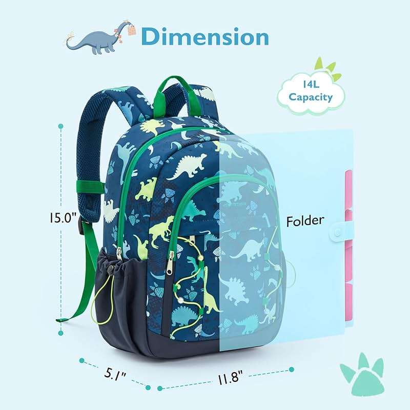 mommore Kids Backpack for Kindergarten Water Resistant Preschool Backpack Dinosaur Boys Bookbag Age 4-6 - Image 3