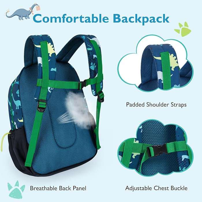 mommore Kids Backpack for Kindergarten Water Resistant Preschool Backpack Dinosaur Boys Bookbag Age 4-6 - Image 5